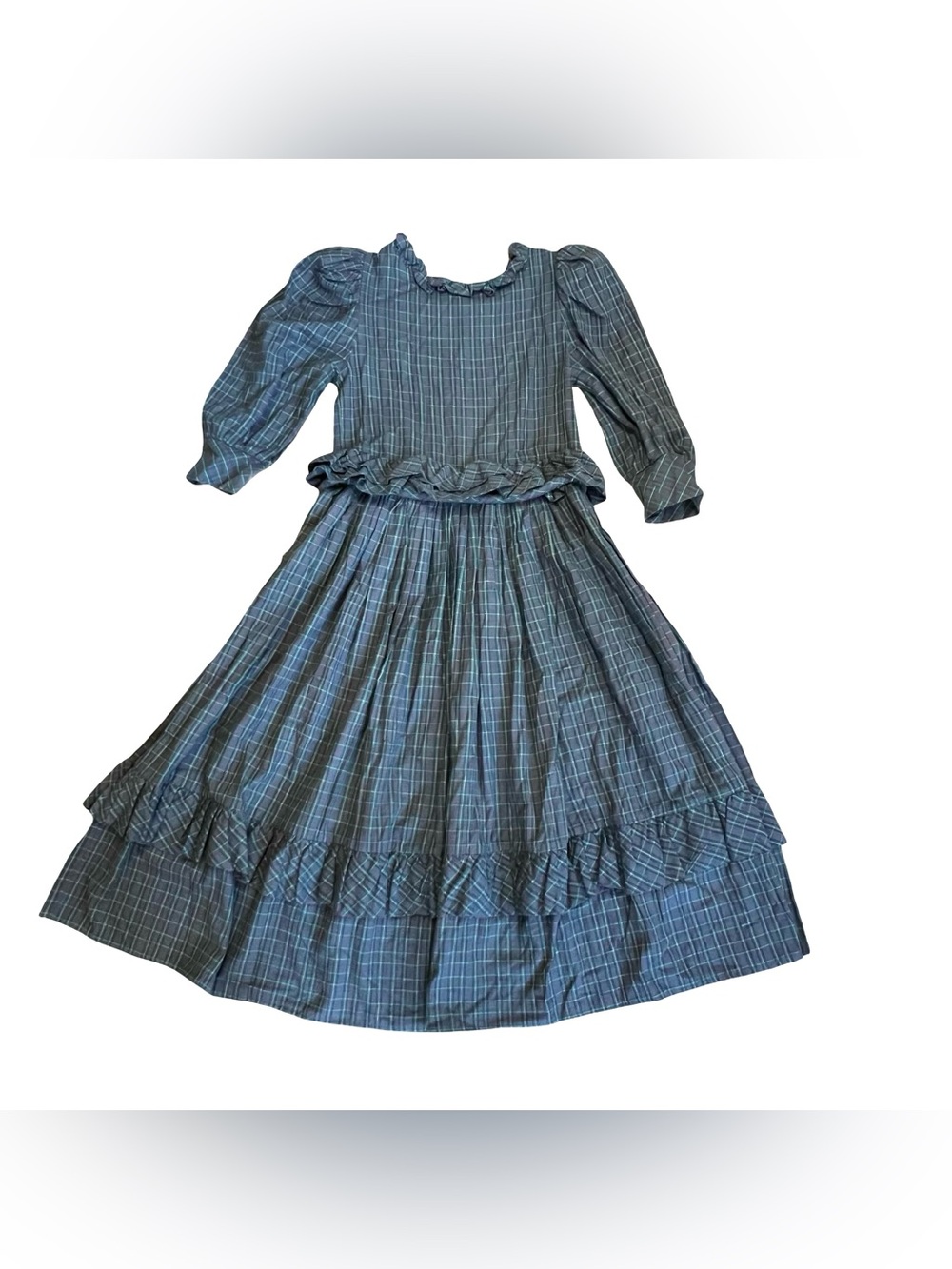 Barboglio Cristina Jan Vintage 80s S Plaid Prairie Dress Ruffle Cotton Flannel - Picture 10 of 16